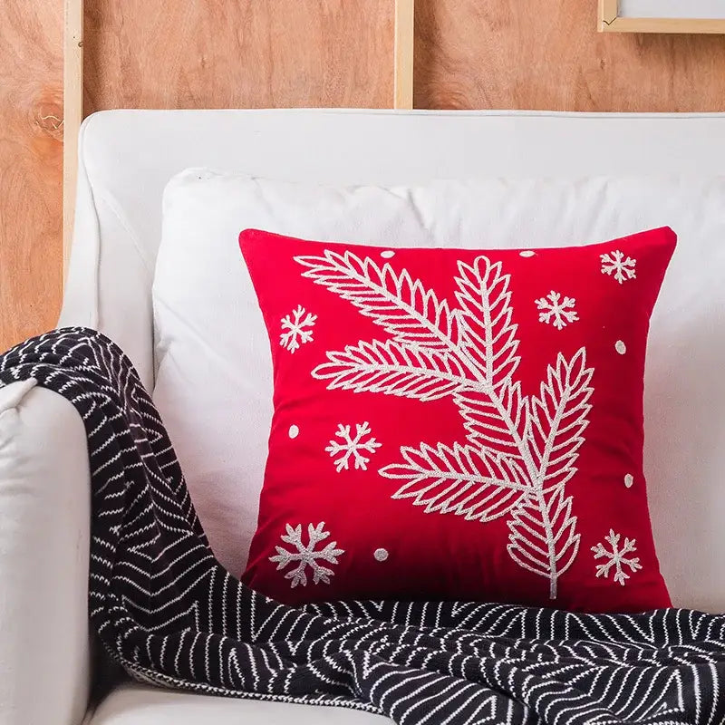 Christmas embroidered cushion cover red & white living room pillow