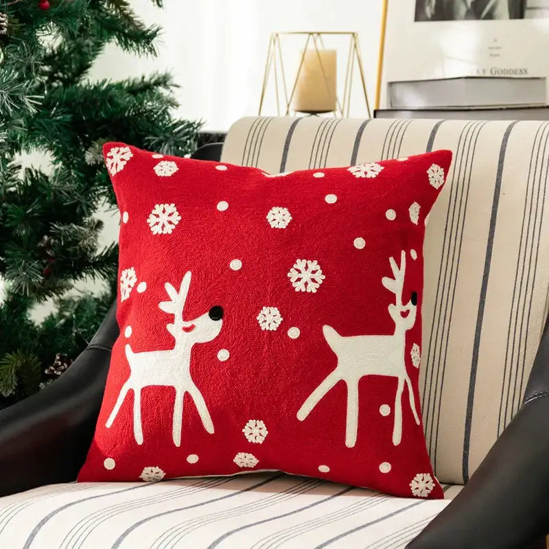 Blue santa sleigh embroidered pillow cover living room decor