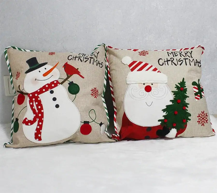 Decorbites christmas embroidered snowman & santa pillows living room