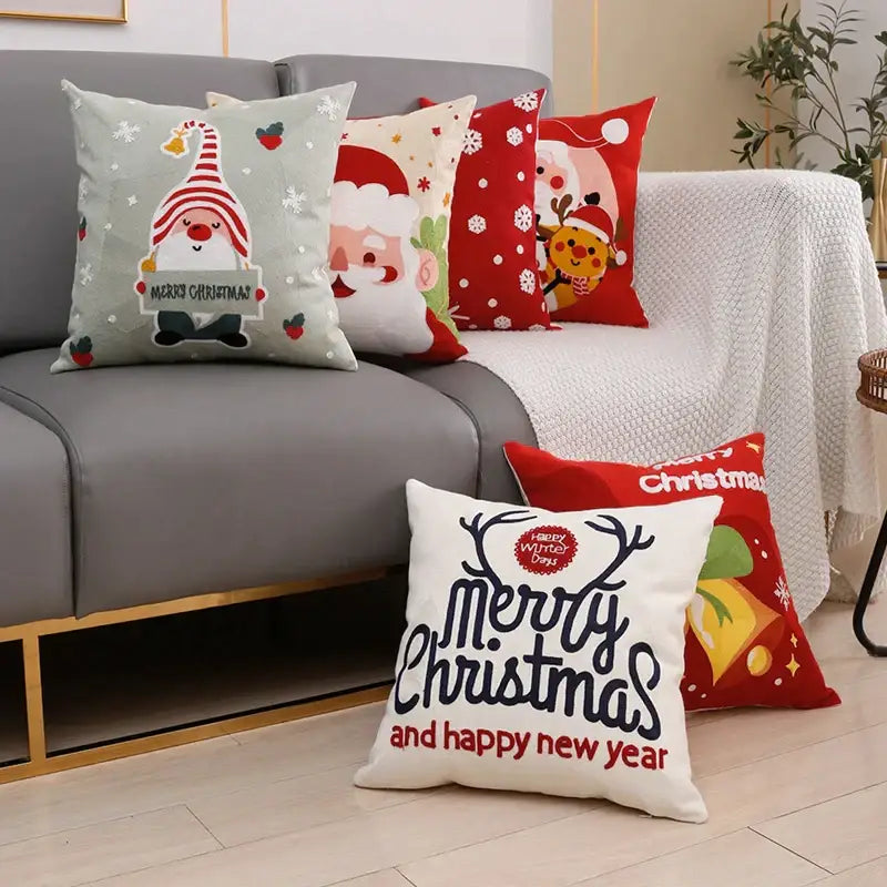 Decorbites christmas embroidery cushion cover white & red living room