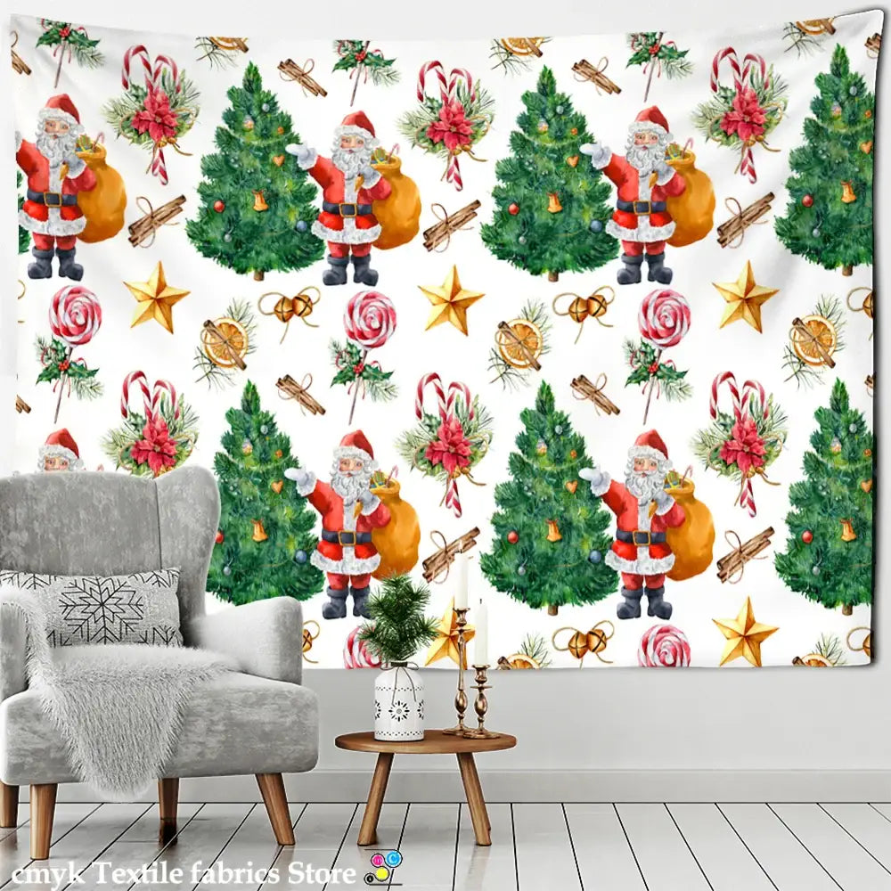 Festive winter village fireplace tapestry wall hanging living room