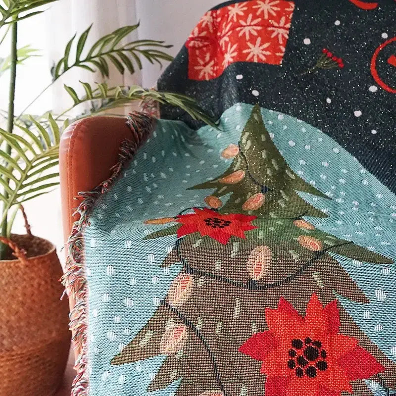 Teal christmas holiday sofa blanket living room poinsettia throw