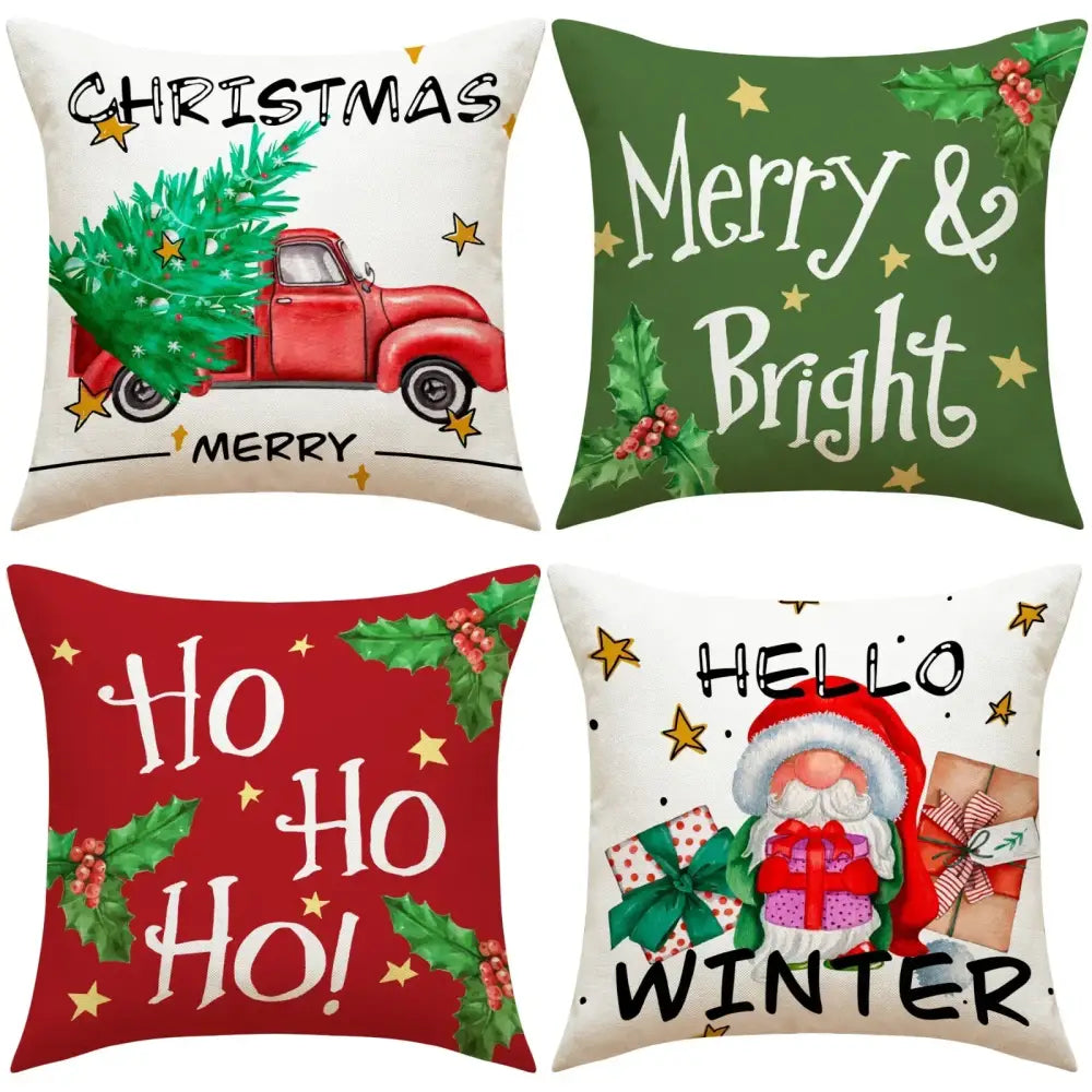 Festive christmas linen decorative pillows for living room set of 4