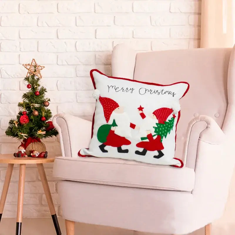 Embroidered snowflake christmas patchwork pillow covers living room