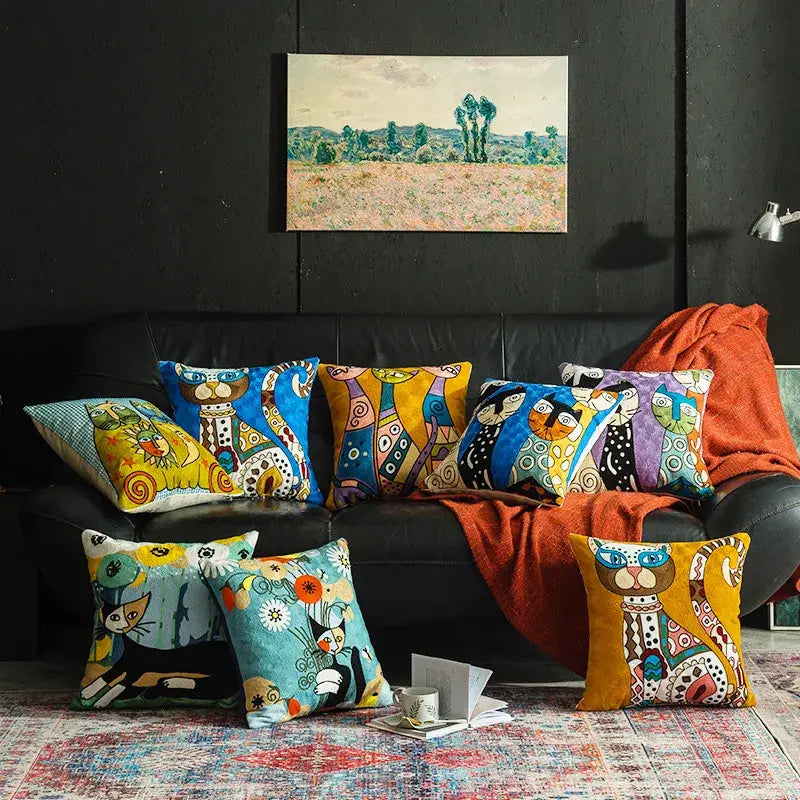 Picasso style abstract cat cushion cover living room decor