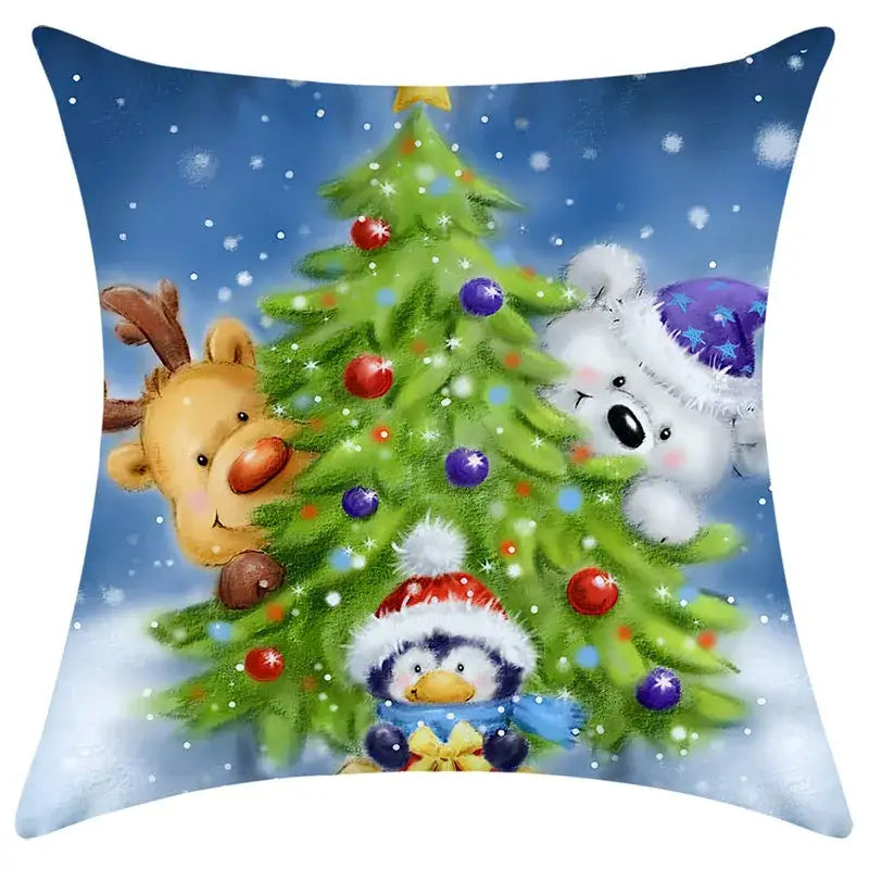 Festive character print christmas pillowcase living room decor