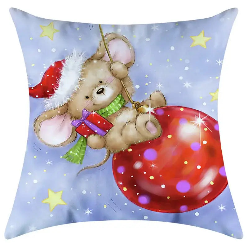 Festive character print christmas pillowcase living room decor