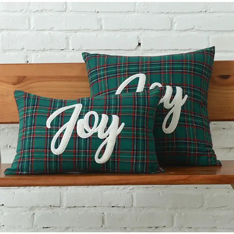 Green & white plaid cotton cushion cover living room snowflake decor