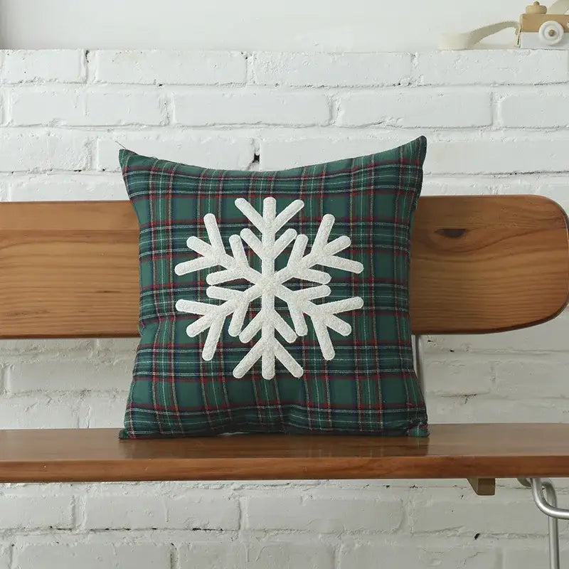 Green & white plaid cotton cushion cover living room snowflake decor