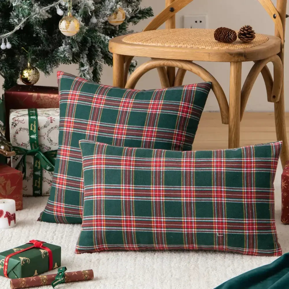Classic green & red plaid cushion cover living room throw pillow