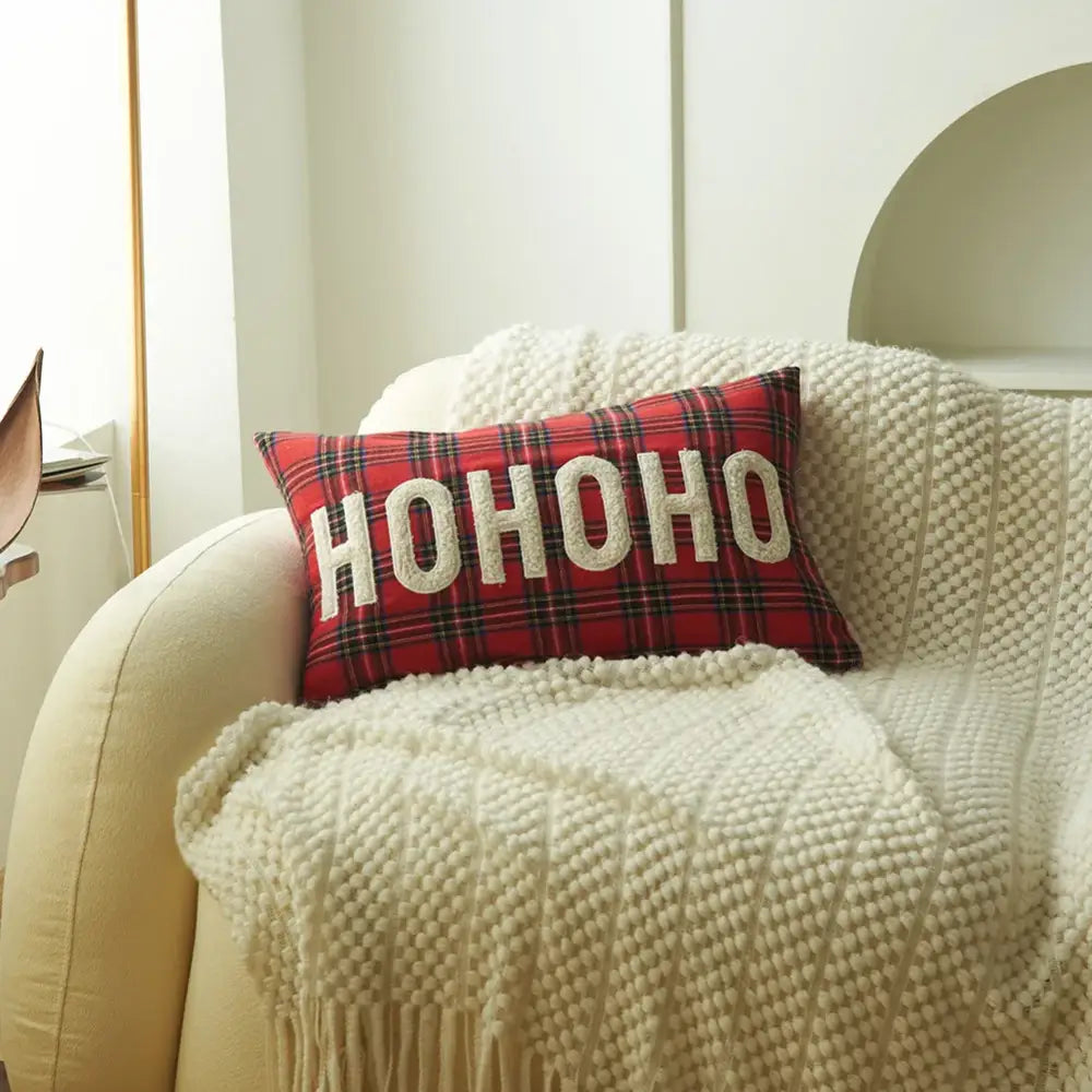 Christmas plaid print pillow case set red & white living room decor