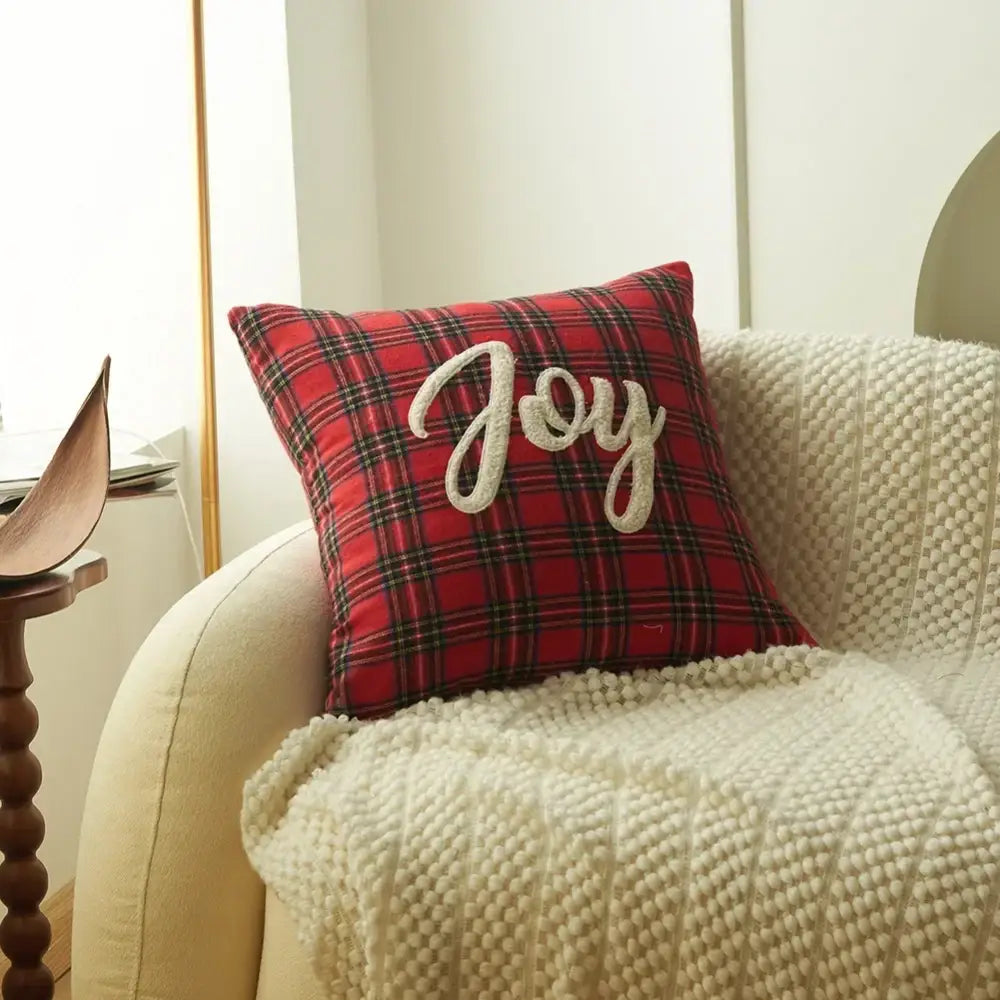 Christmas plaid print pillow case set red & white living room decor