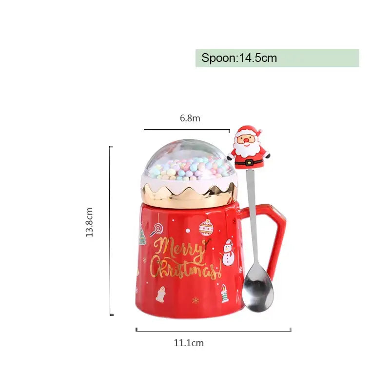 Red and green christmas planet ceramic mug with spoon kitchen gift