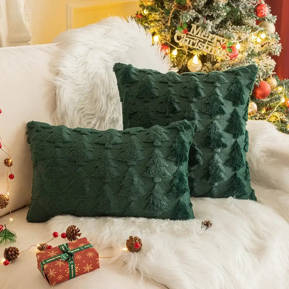 Red and green floral christmas plush pillow case set living room