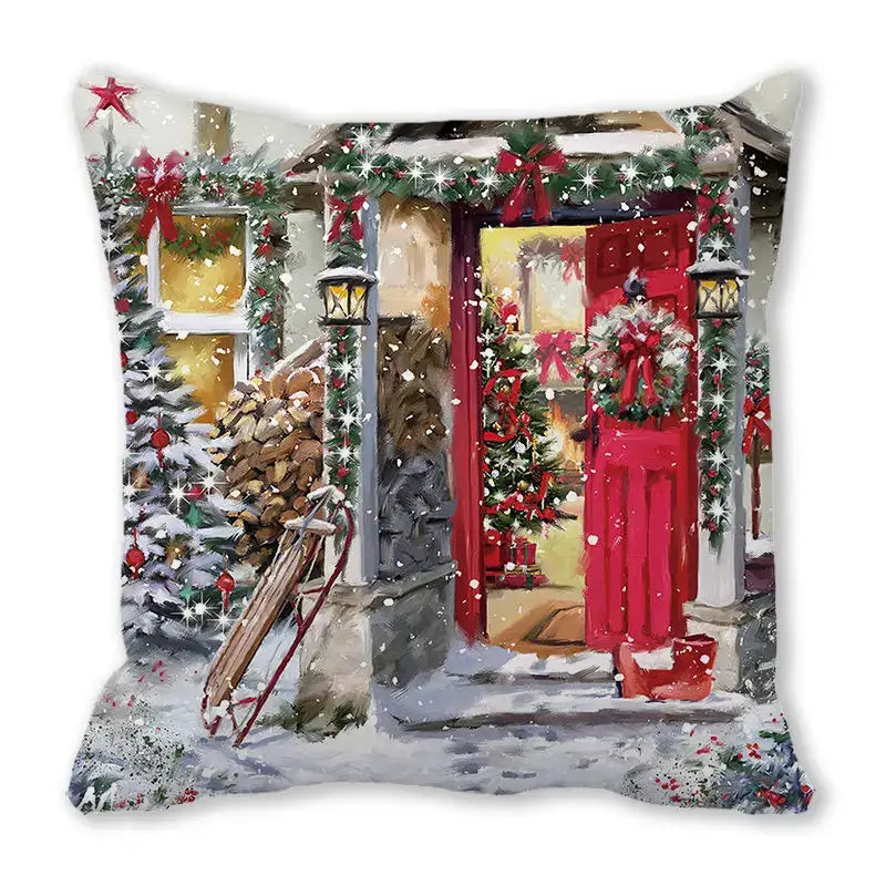 Festive christmas short plush pillowcase living room decor