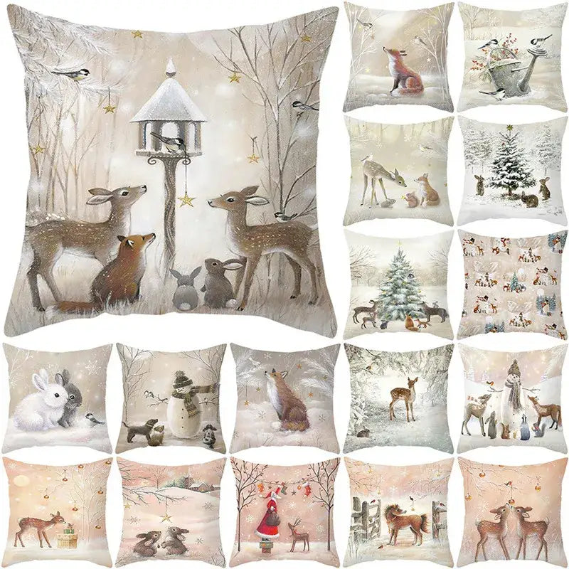 Winter woodland christmas soft plush cushion cover bedroom decor