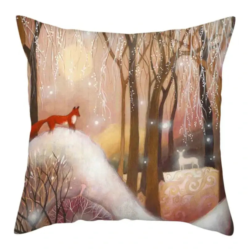 Winter woodland christmas soft plush cushion cover bedroom decor