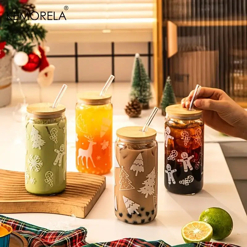 Decorbites christmas glass beer can mug with lid kitchen drinkware