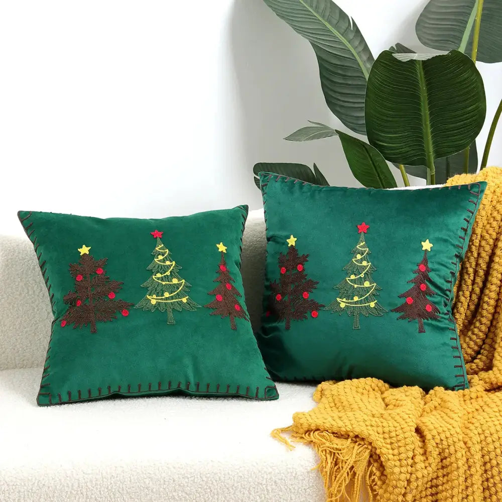 Emerald green velvet christmas tree embroidered cushion covers living room