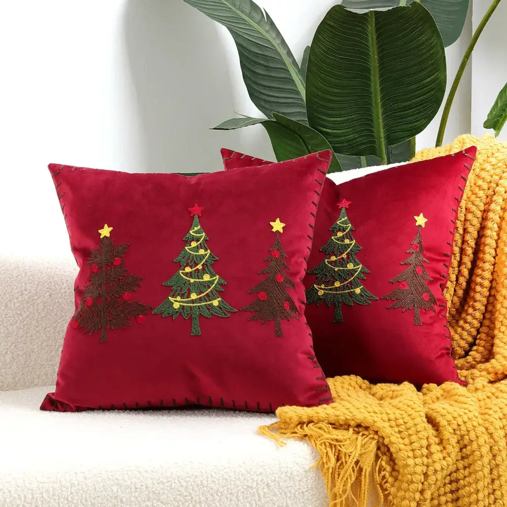 Emerald green velvet christmas tree embroidered cushion covers living room