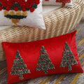 Embroidered gold green & red christmas tree pillow cover living room