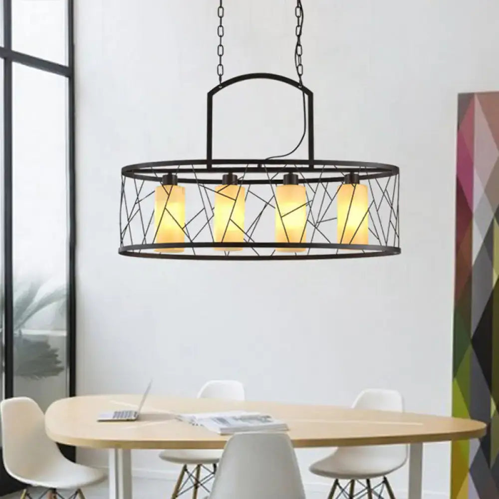 Classic black metal island lamp with glass shades for dining room