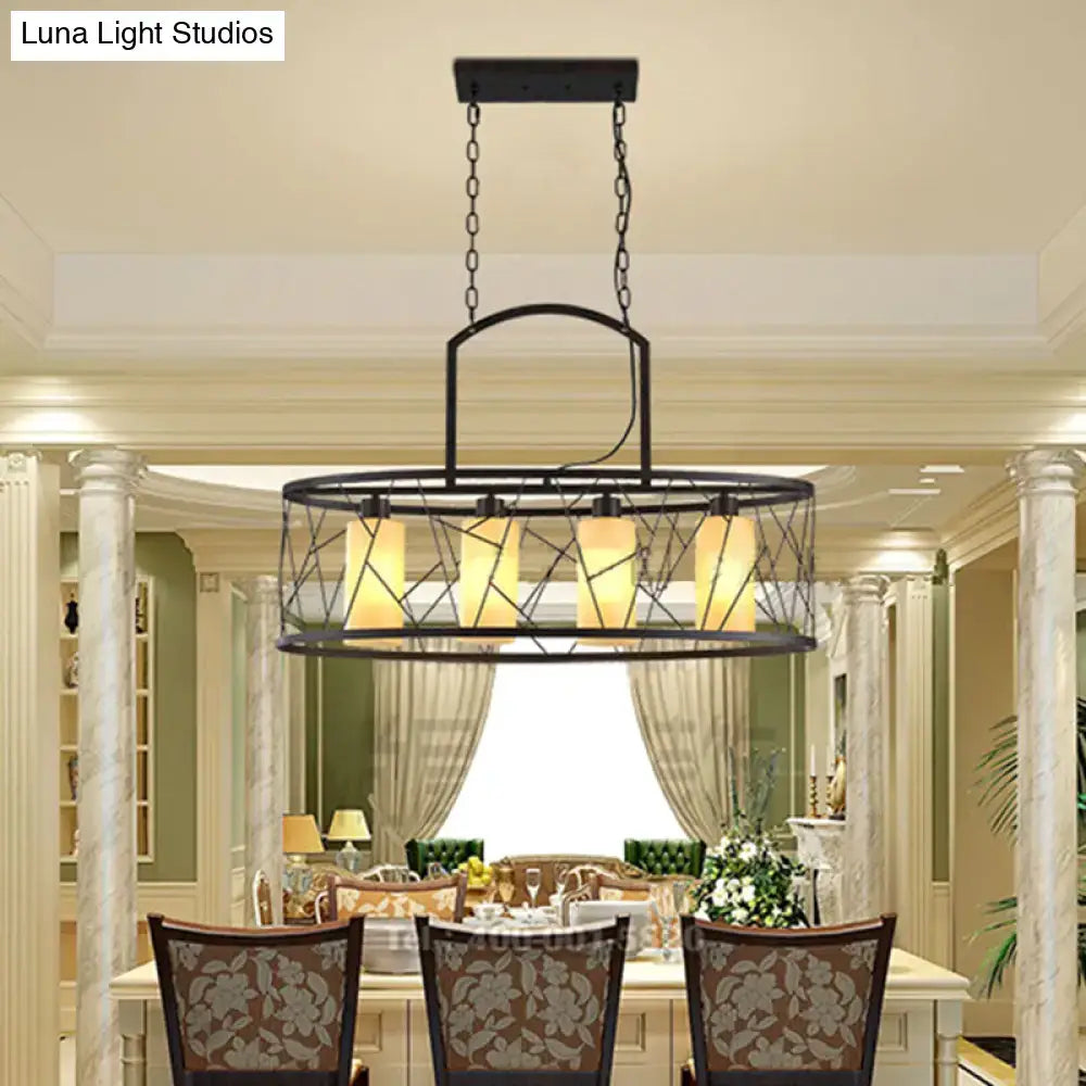 Classic black metal island lamp with glass shades for dining room
