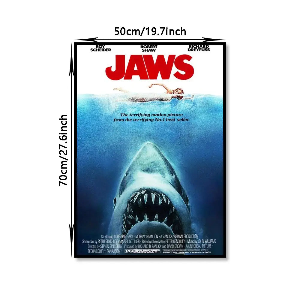 Classic black framed jaws movie poster canvas wall art living room