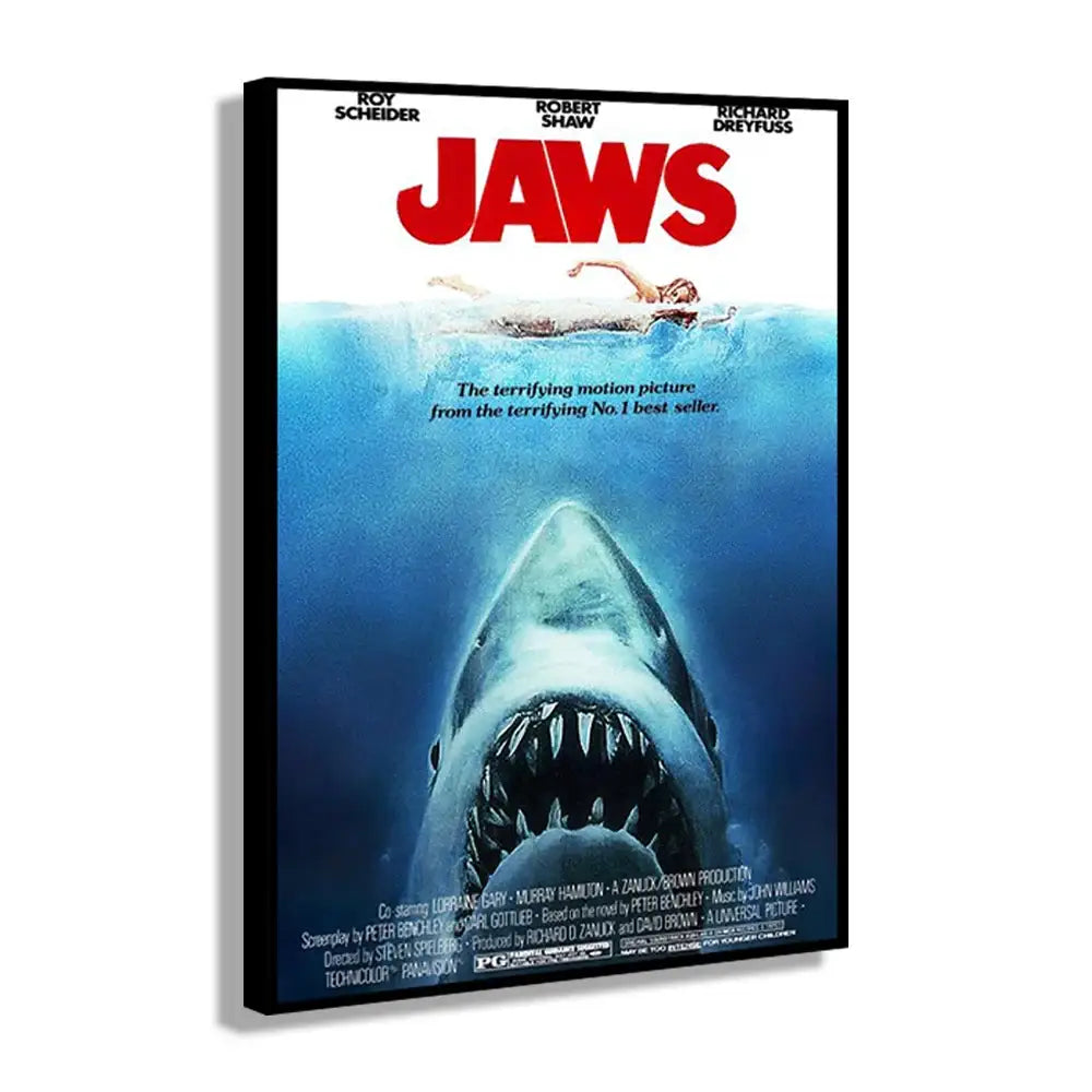 Classic black framed jaws movie poster canvas wall art living room
