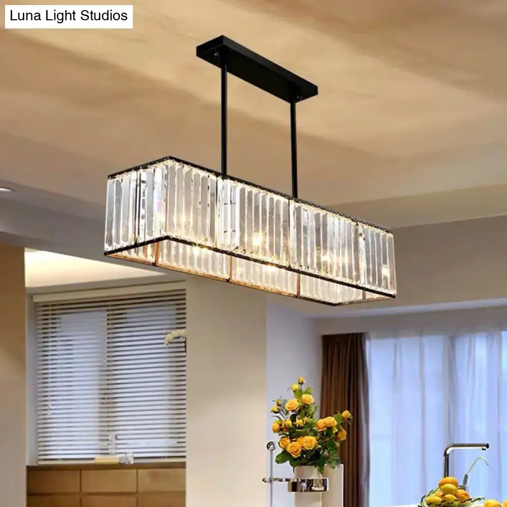 Modern black crystal island pendant light – kitchen rectangular chandelier