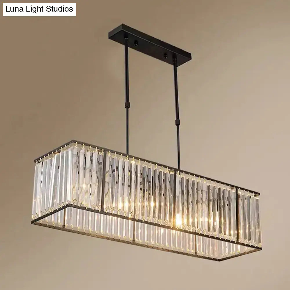 Modern black crystal island pendant light – kitchen rectangular chandelier