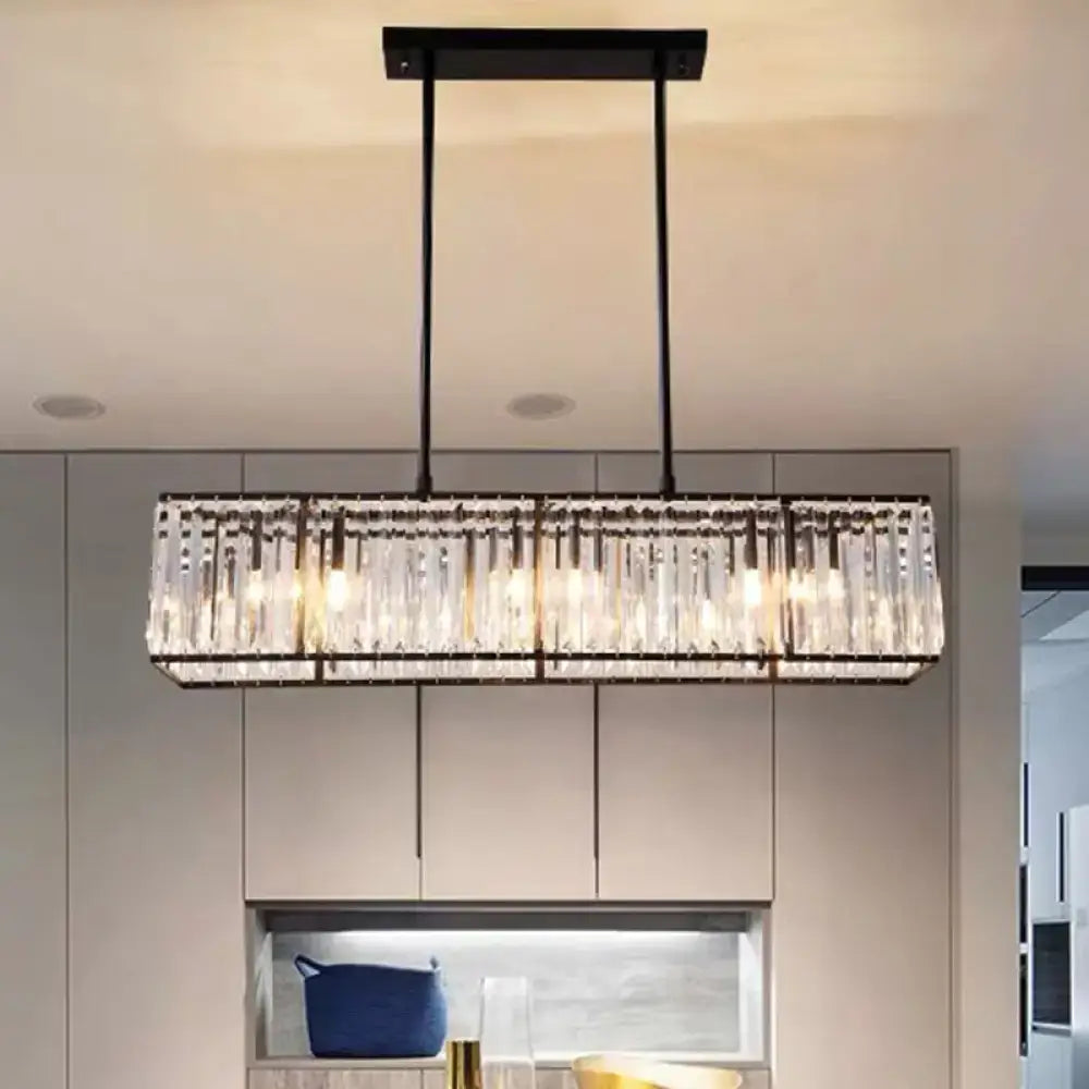 Modern black crystal island pendant light – kitchen rectangular chandelier