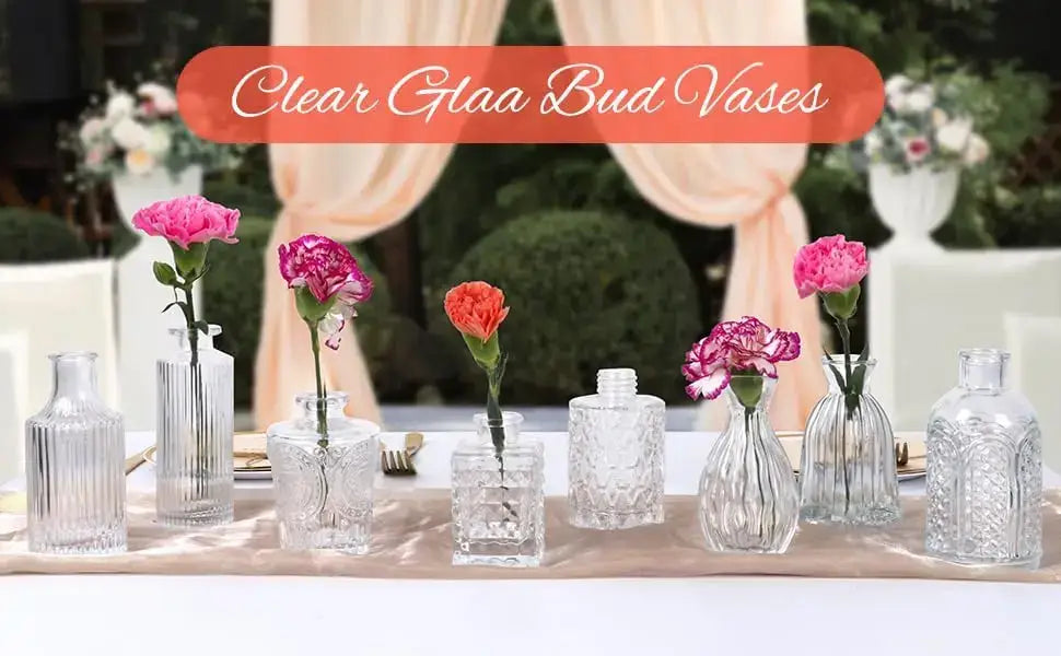 Etched clear glass bud vases set dining room floral decor
