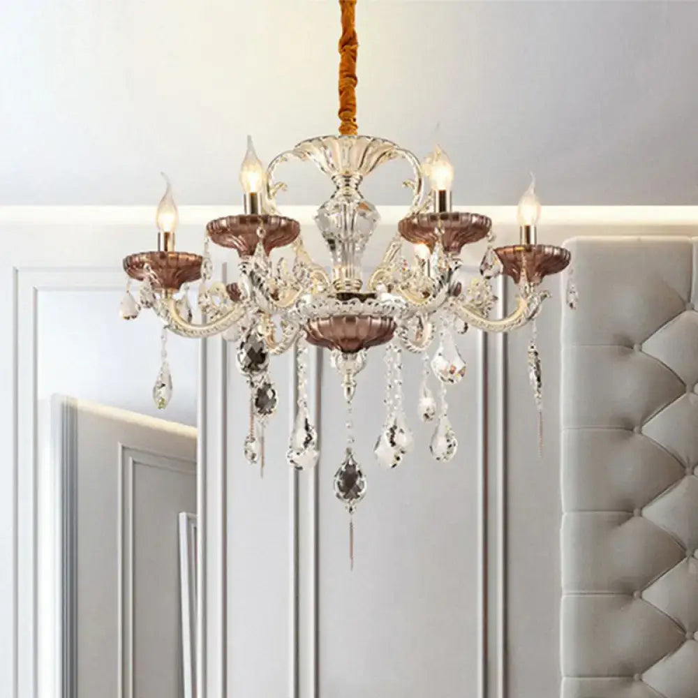 Traditional clear & amber glass chandelier with crystal accents dining room