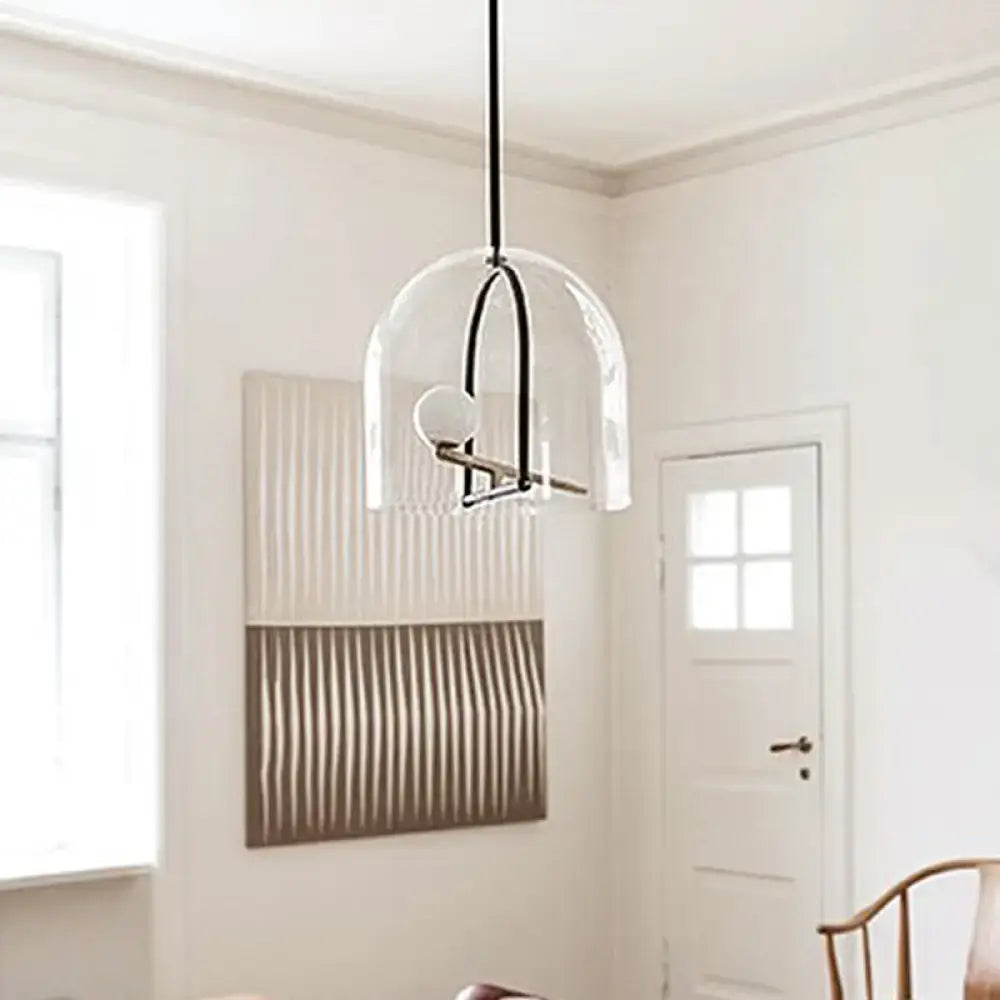 Modern clear glass cylinder pendant light – living room black frame