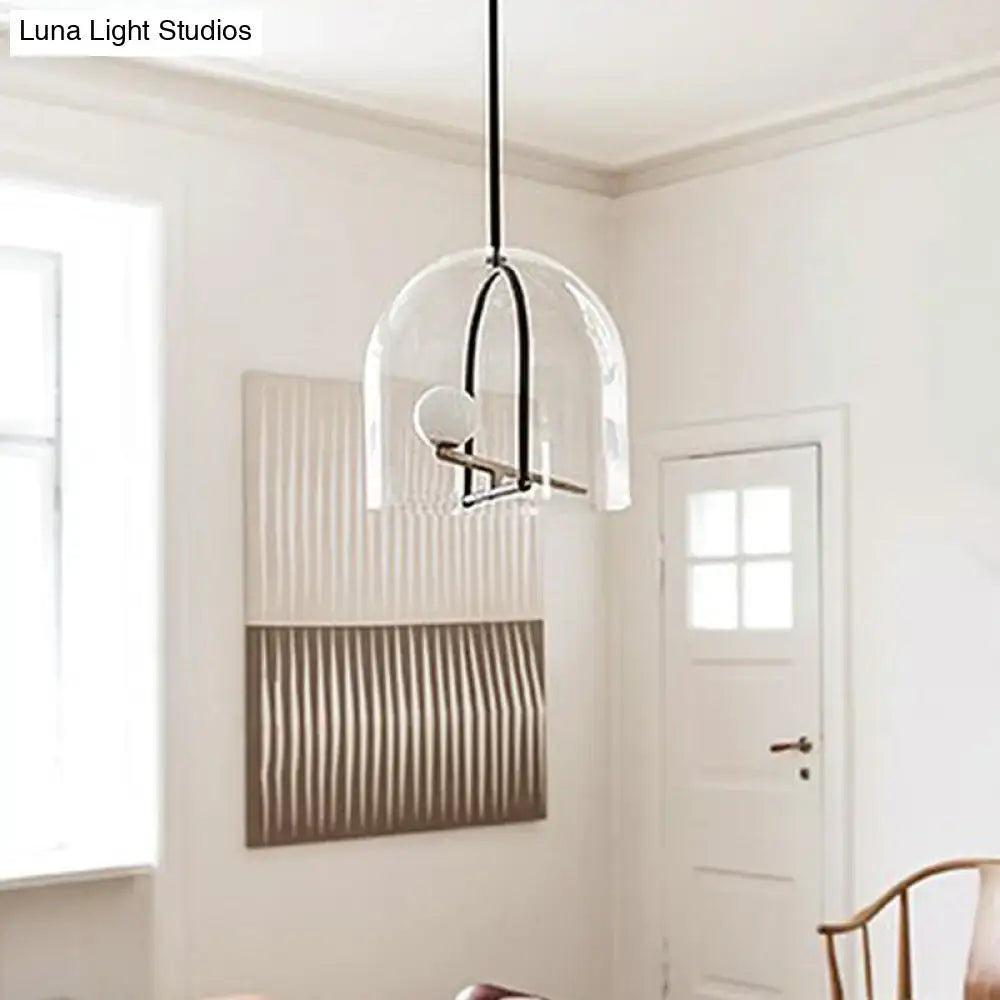Modern clear glass cylinder pendant light – living room black frame