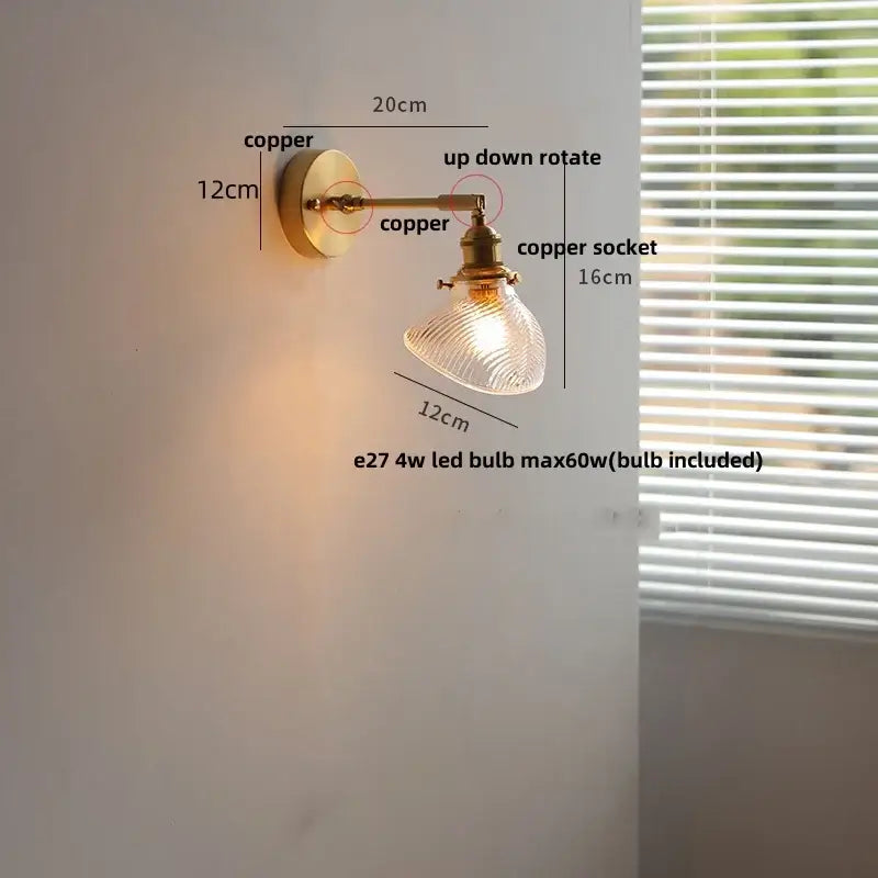 Decorbites clear glass led brass wall sconce dining room light