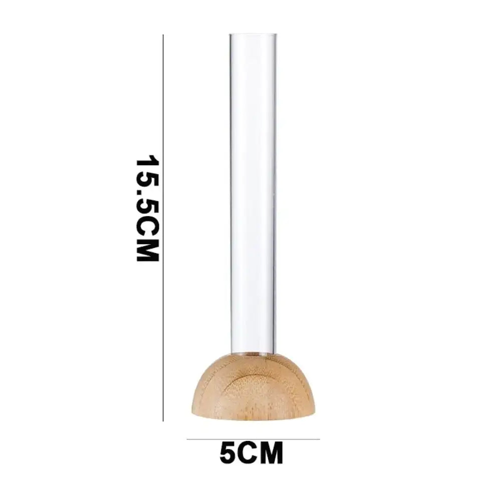 Minimalist wood and plastic test tube vase living room decor
