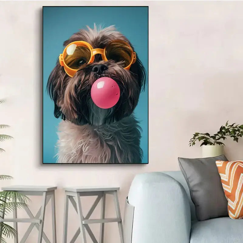 Vibrant colorful dog sunglasses canvas wall art living room decor