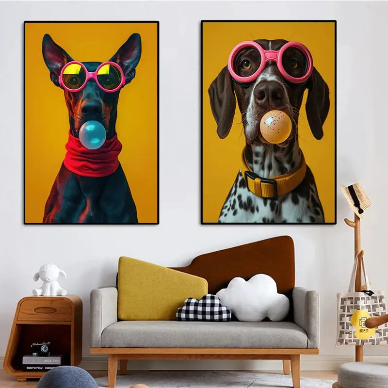 Vibrant colorful dog sunglasses canvas wall art living room decor