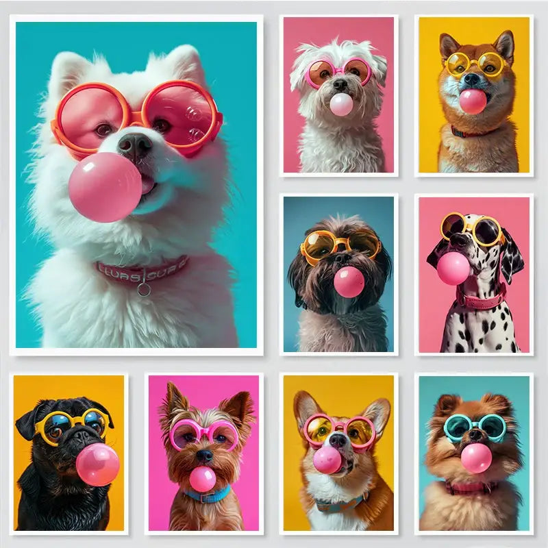 Vibrant colorful dog sunglasses canvas wall art living room decor