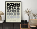 Mid century bauhaus black and gray geometric canvas living room art