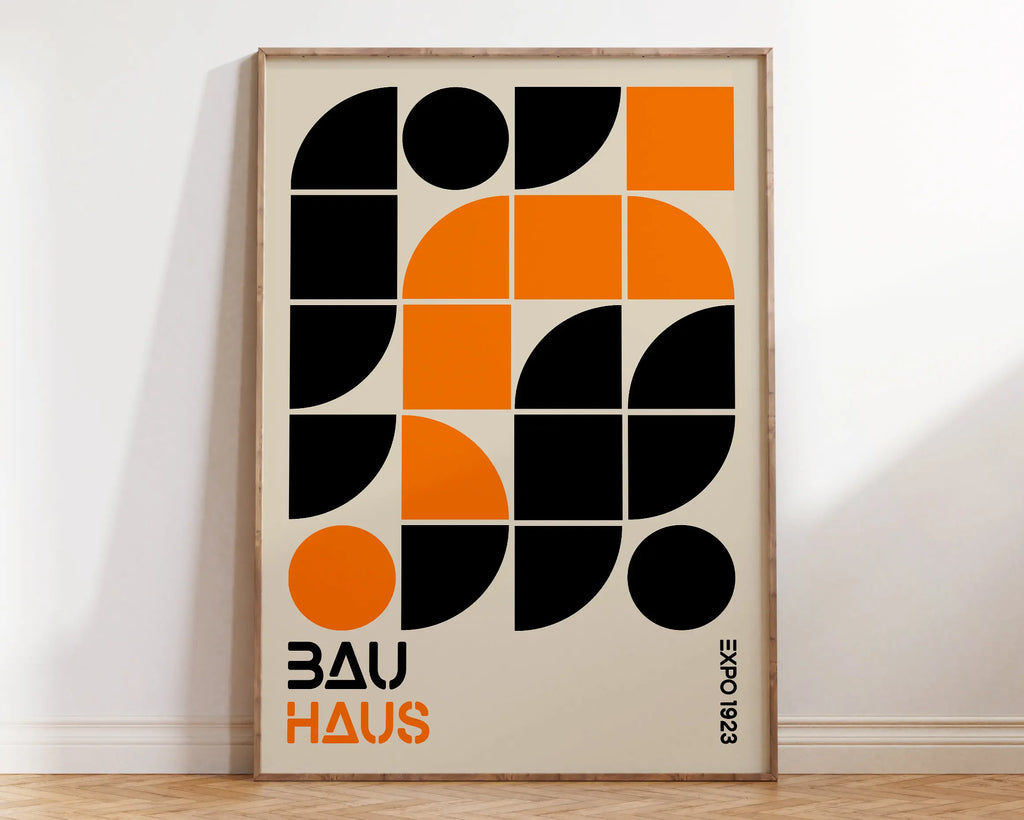 Bauhaus pink & orange geometric wall art – living room canvas print