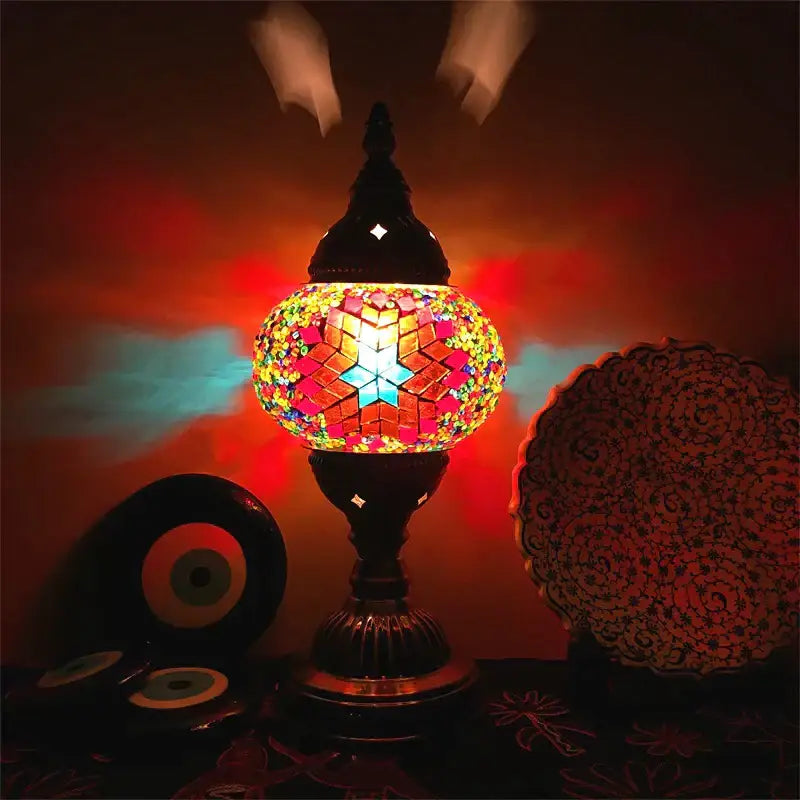 Decorbites colorful mosaic table lamp bedroom brass stained glass