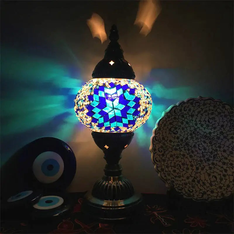 Decorbites colorful mosaic table lamp bedroom brass stained glass