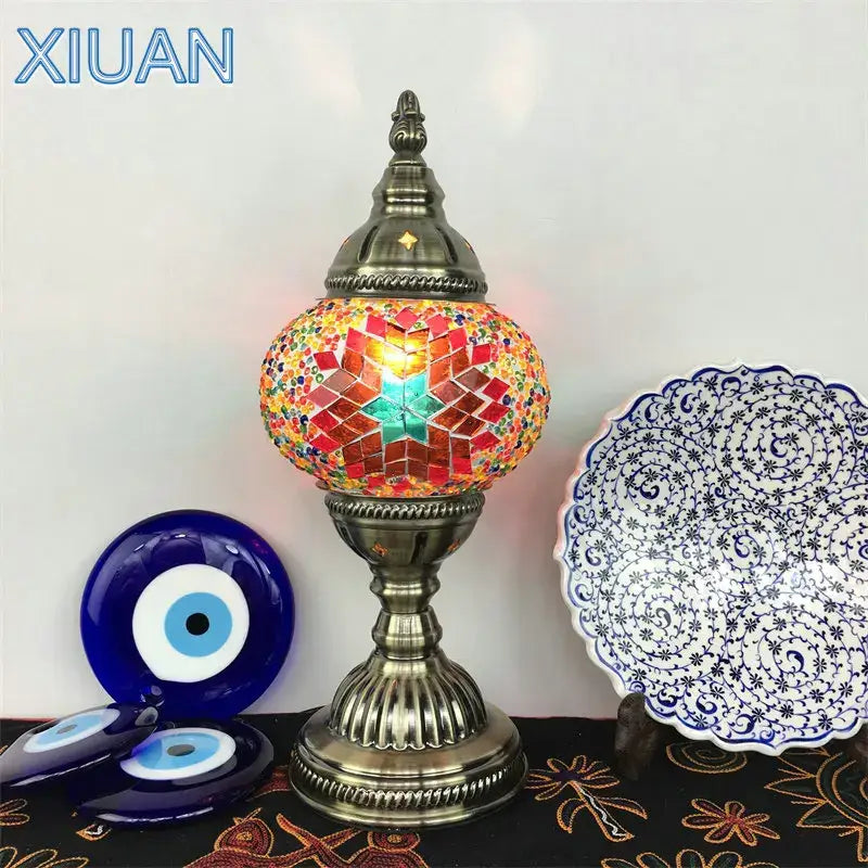 Decorbites colorful mosaic table lamp bedroom brass stained glass
