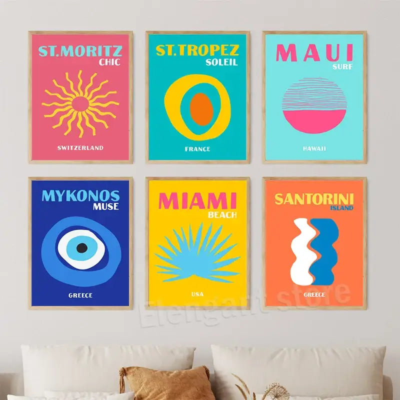 Pink and red fiji art print – bedroom colorful travel poster