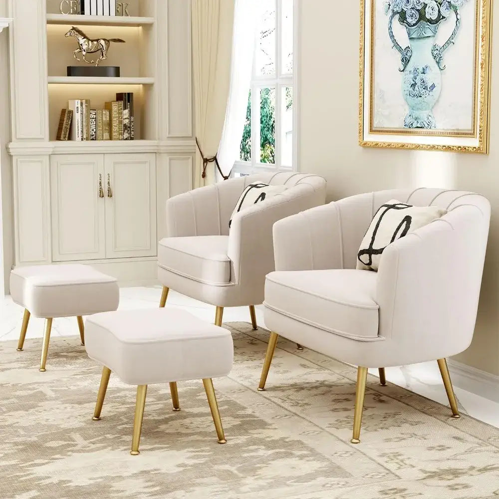 Decorbites comfortable beige bucket armchair and ottoman living room