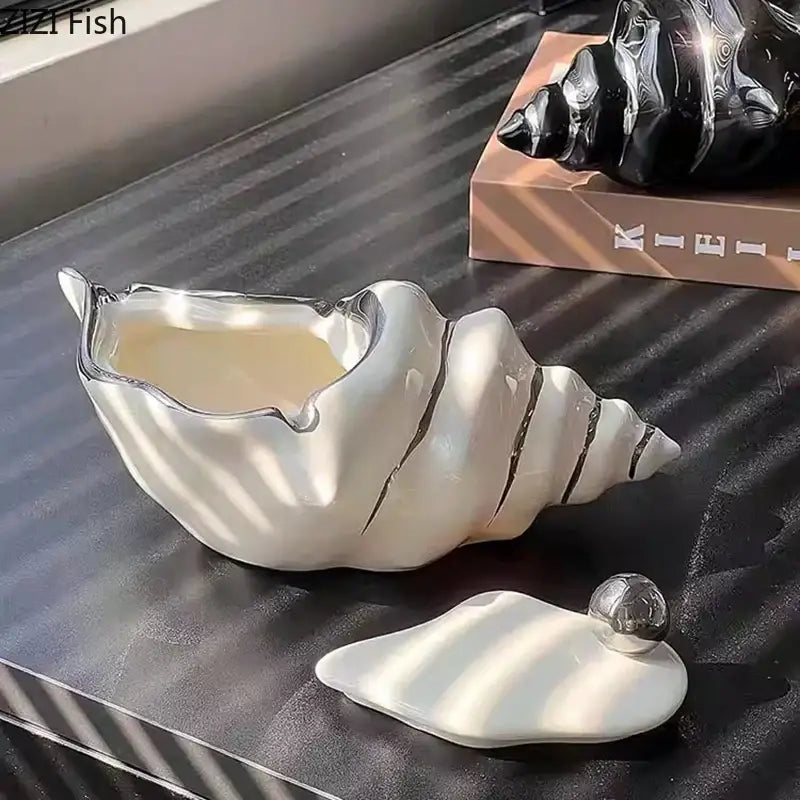 DecorBites™ Conch Ashtray: Silver Plated Desk Decoration & Windproof Ceramic Smoking Accessory
