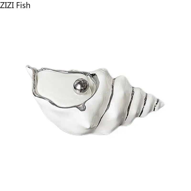 DecorBites™ Conch Ashtray: Silver Plated Desk Decoration & Windproof Ceramic Smoking Accessory